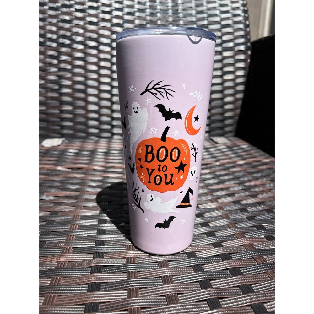 Halloween Tumbler Cup Boo To You Lavender Insulated Travel Coffee Mug‎ Lid